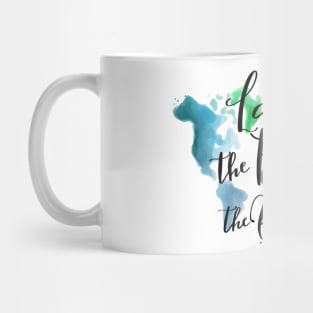 Land of the free because of the brave, earth map, watercolor earth, lettering phrase, continents of the world Mug